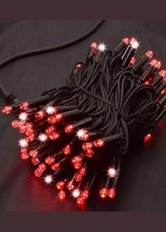 Гірлянда нитка ВУЛИЧНА Червона 10м 100 led на чорному дроті, перехідник для з'єднання з іншими гірляндами Po Fanu (311507377)