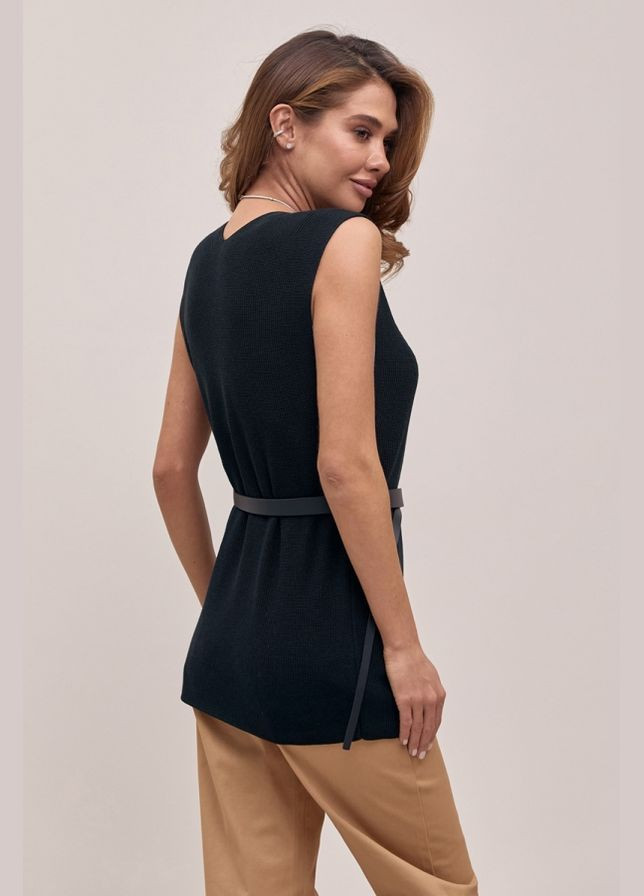 Чорний демісезонний розпашний жилет з шовковистої пряжі (2819) Triko Bakh