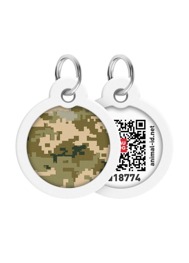 Адресник для собак и котов металлический Smart ID c QR паспортом, рисунок "Милитари", круг, Д 30 мм WAUDOG (330245255)