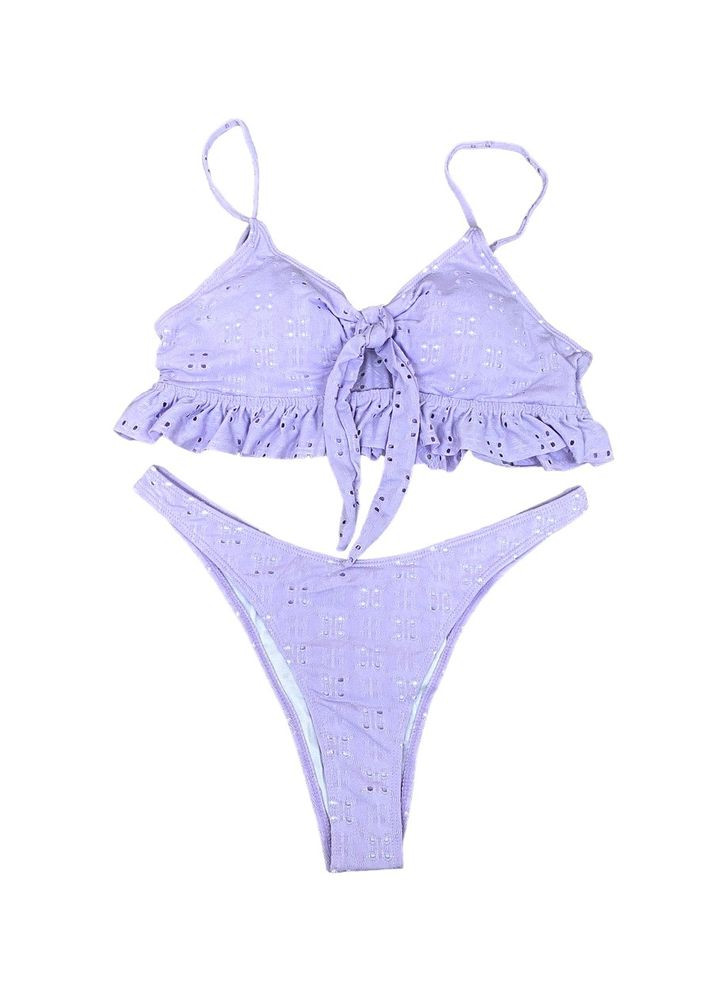 Светло-фиолетовый летний женский купальник раздельный светло-фиолетовый с юбкой с воланами. раздельный No Brand