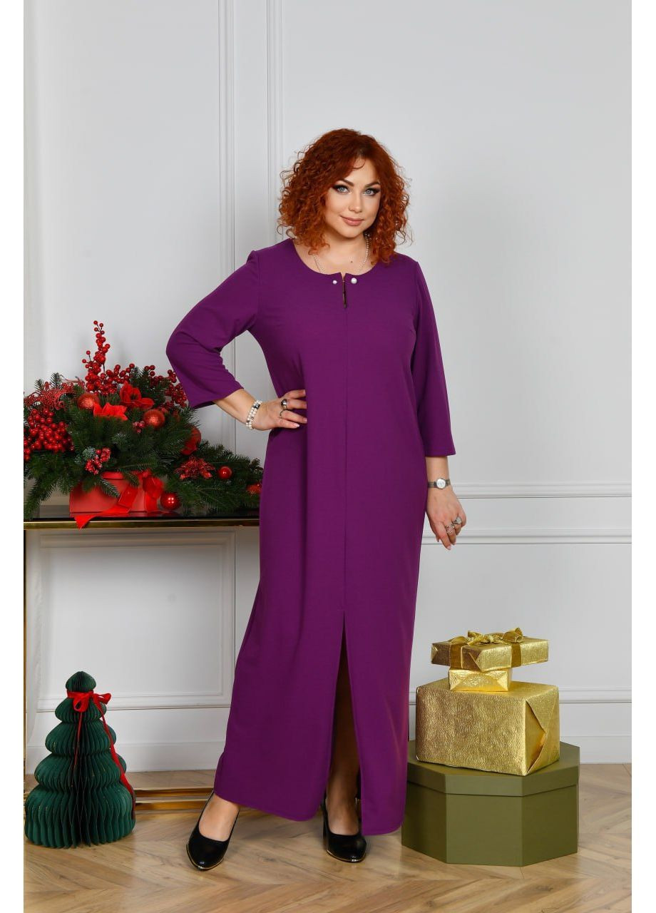 Сиреневое праздничный, деловое женское элегантное платье с разрезом No Brand однотонное