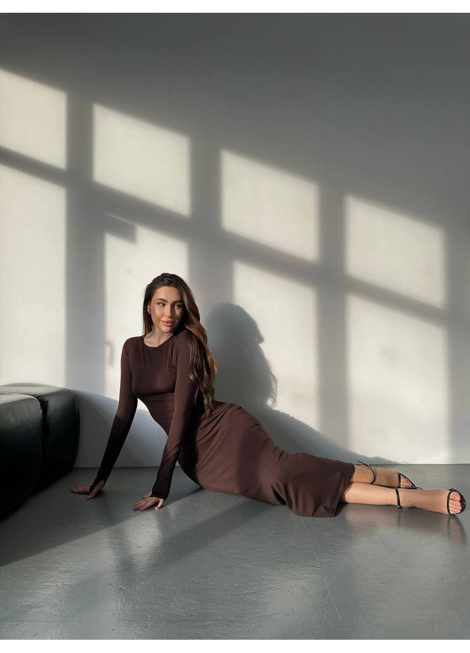 Коричневое платье женское меди в стиле скимс No Brand