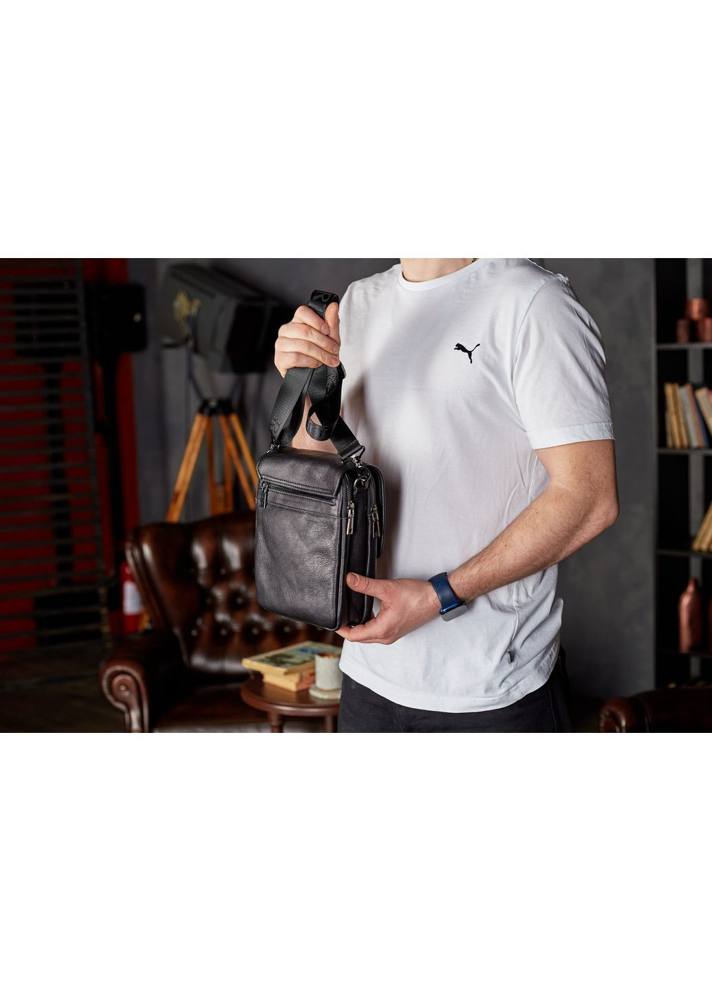 Месенджер із клапаном через плече 24х20х6, шкіряна барсетка TD-20033 чорна Tiding Bag (341309521)