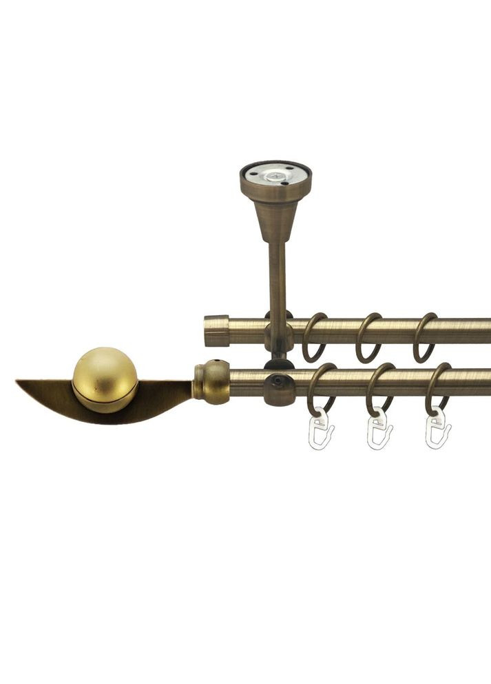 Карниз Фламинго металлический двухрядный открытый до стели гладкая труба Антик 16\16 мм 300 см (00-00016986) ORVIT (300282240)