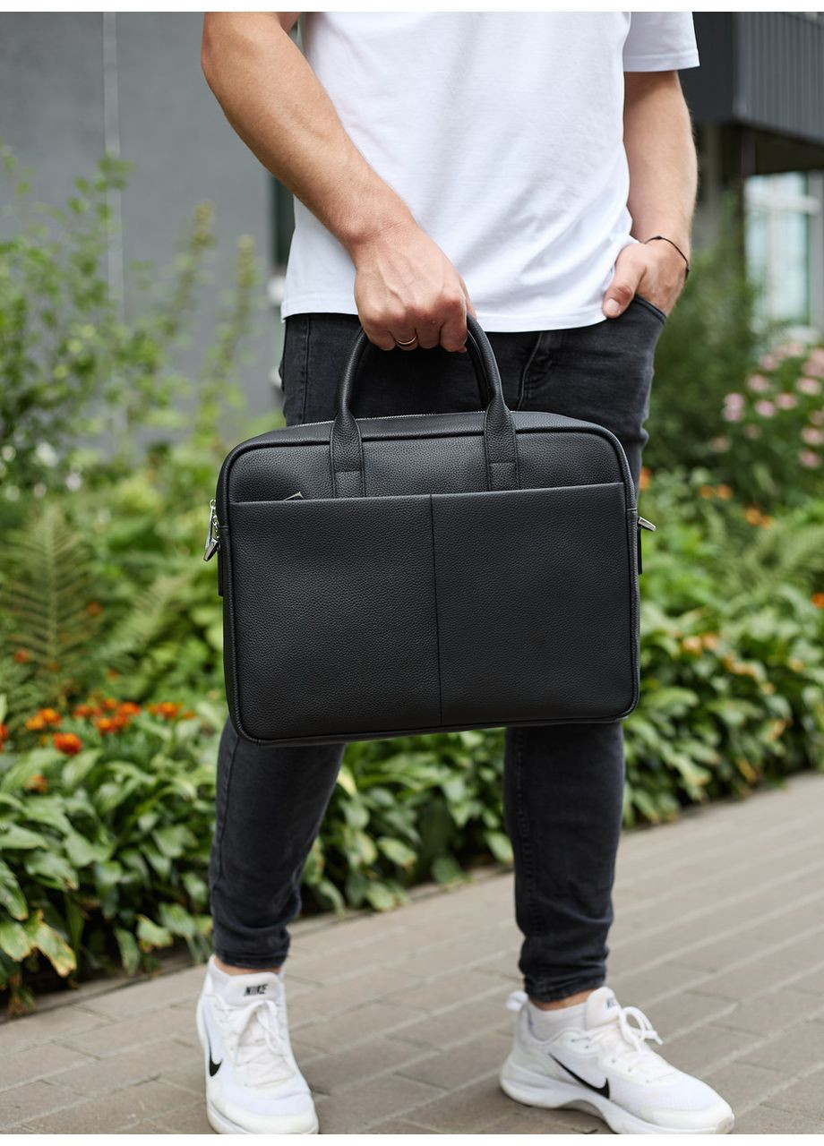 Чоловічий портфель на плече 38х28х8.5, офісний шкіряний месенджер, чоловіча ділова сумка для міста, чорна No Brand (359380808)