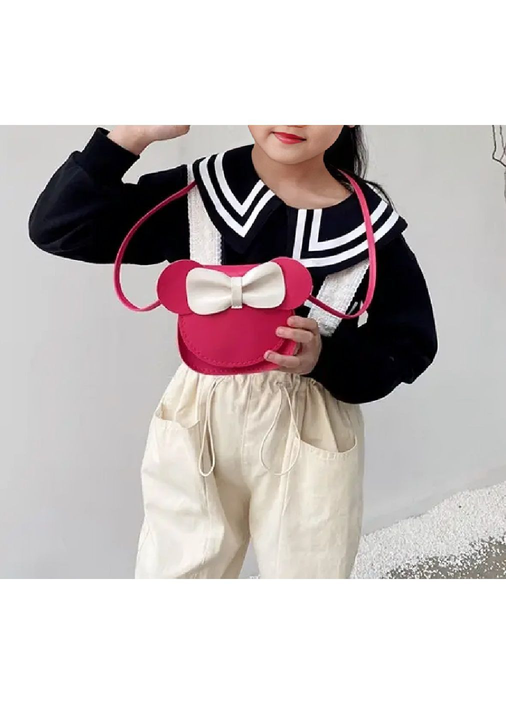 Дитяча сумочка зі штучної шкіри для дітей дівчаток Міккі Маус 11х13х5 см (481648-Prob) Малинова з бежевим бантиком Unbranded (364630284)