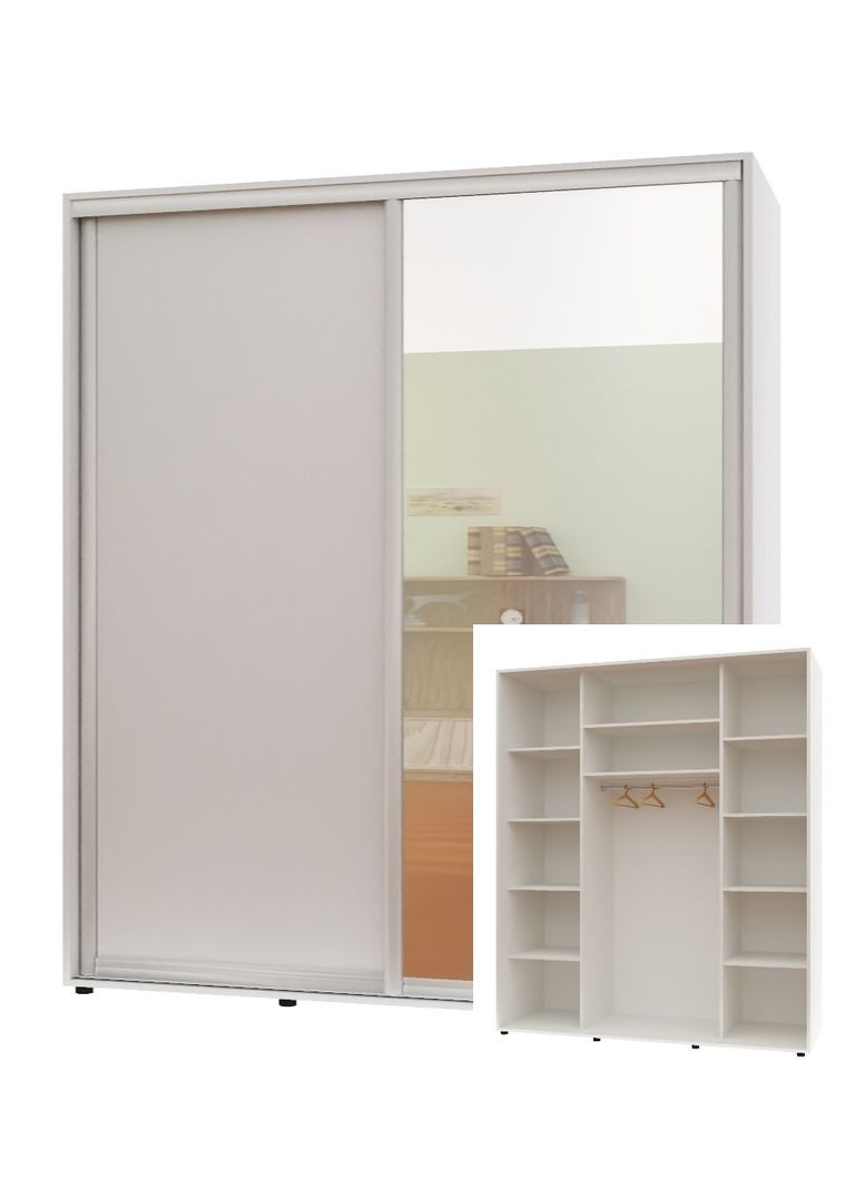 Шкаф-купе двухдверный Комфорт Мебель 190*60*210 см Белый ДСП + Зеркало Макси Комфорт Меблі (360436837)
