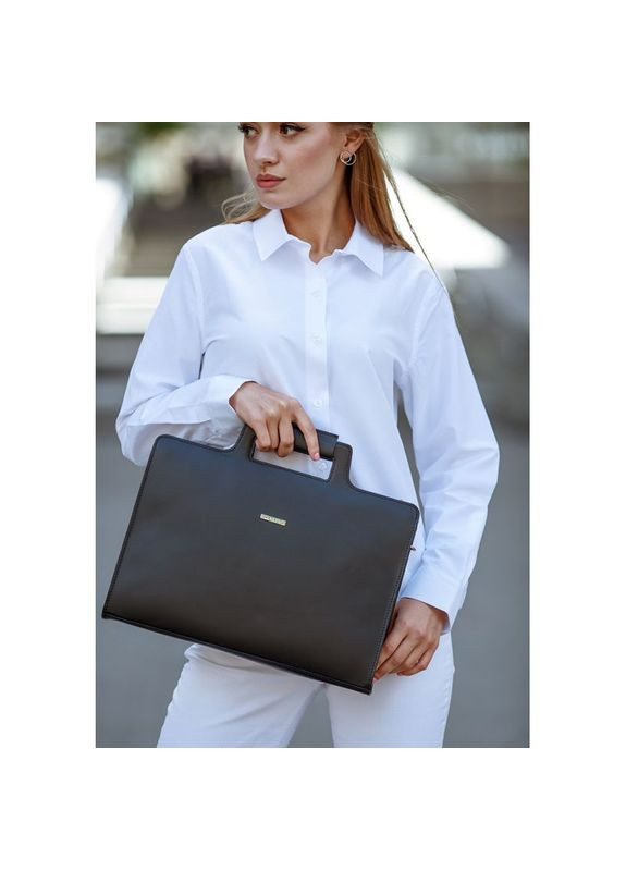 Шкіряна сумка через плече жіноча для ноутбука та документів Краст Чорний BlankNote (302008953)