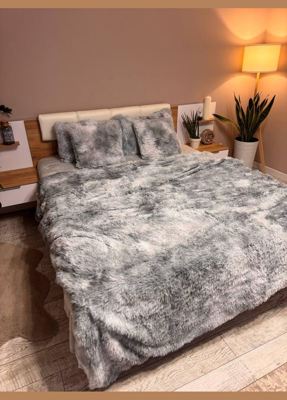 Постільна білизна плюшева тепла Полуторний Сірий П4К-velur-travka-002/2 (П4К-velur-travka-002/2) No Brand (308755350)