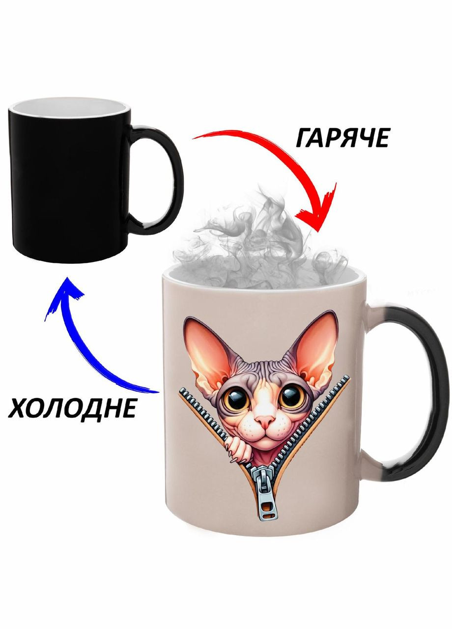 Чашка хамелон (кухоль, горнятко) Cat #039 Чорна 330 мл No Brand (323470837)