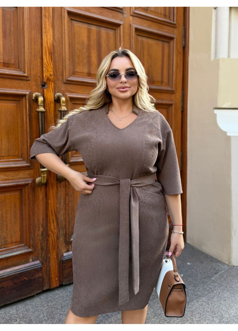 Кавова святковий, ділова жіноча сукня міді Style Point однотонна