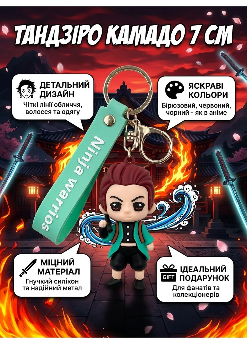 Клинок, уничтожающий демонов брелоки Тандзиро Камадо, брелок на рюкзак, ключи Tanjiro Kamado Demon Slayer Shantou (296792860)