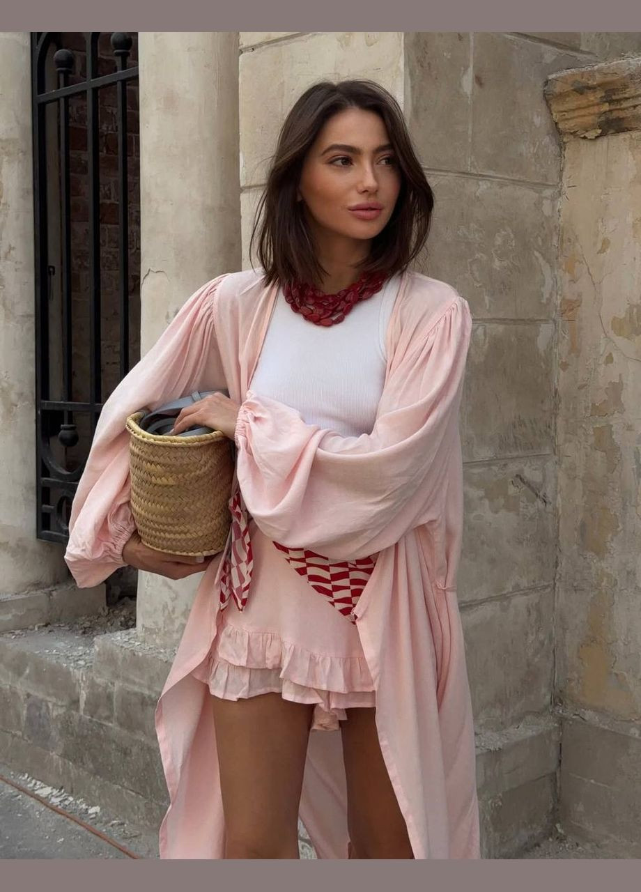 Персиковый летний женский комплект с юбкой и кардиганом. Avanti