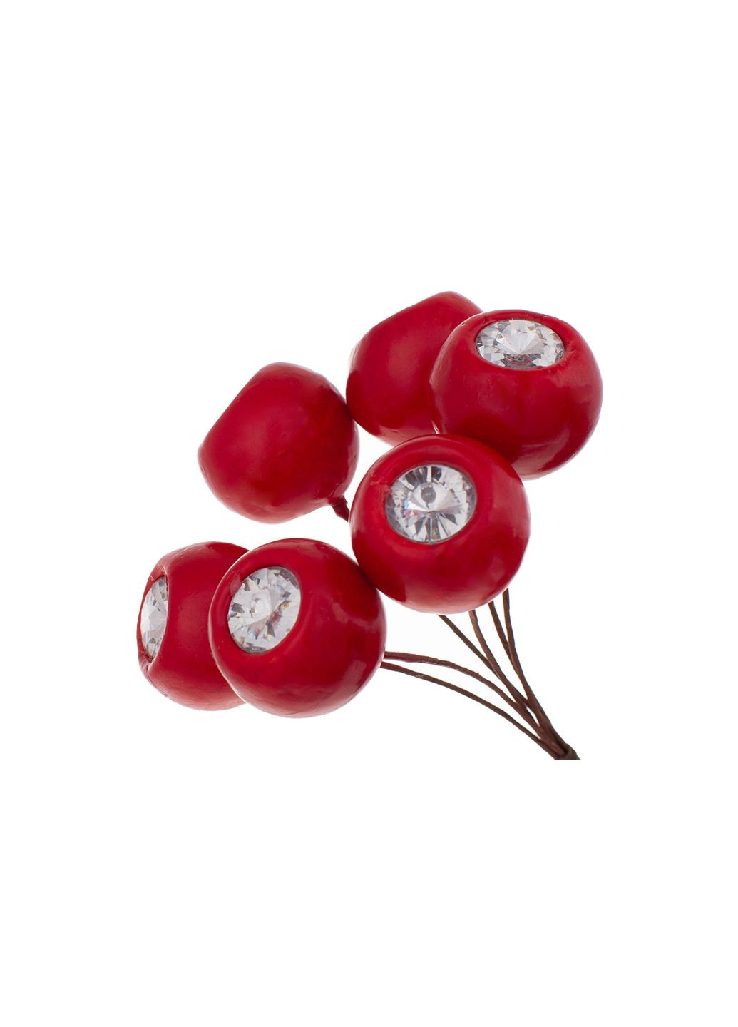 Декоративный букетик из перламутровых ягод с кристаллами, 12см, цвет красный Home Decor (355795411)