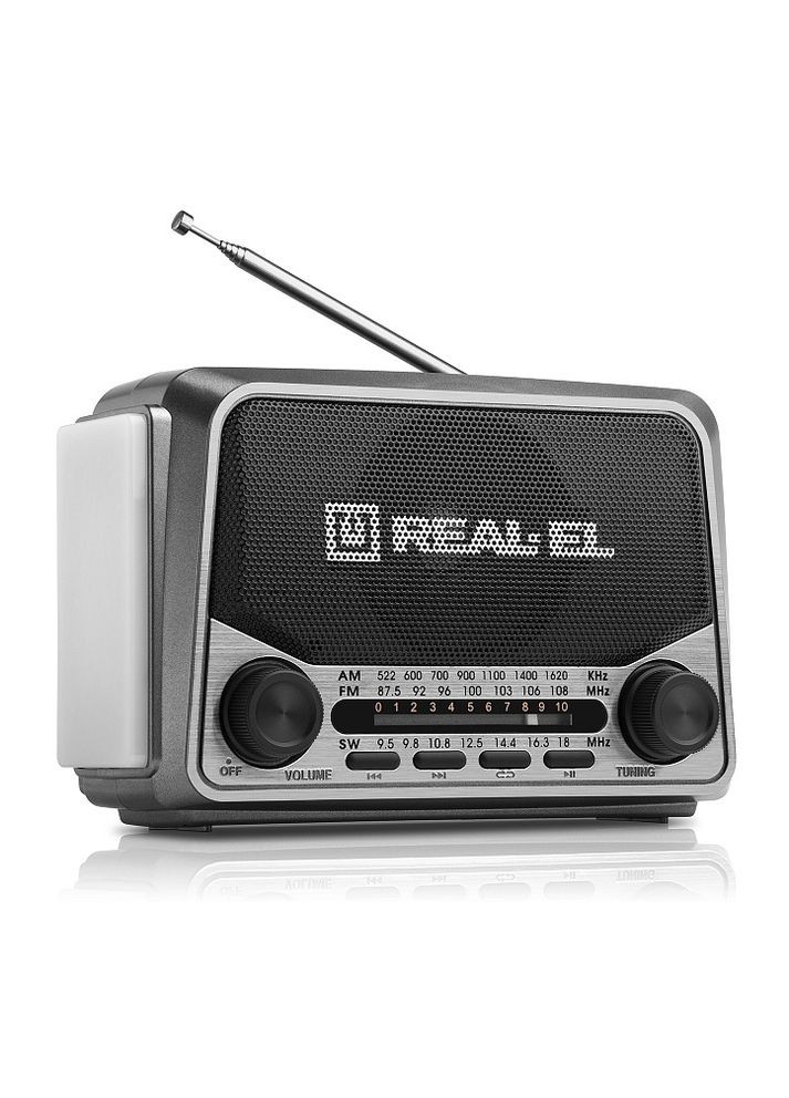 Радіоприймач 1.0 X-525 Grey, 3 Вт, пластиковий корпус, FM/AM/SW, USB, SD/microSD, акумулятор, ліхтарик Real-El (362474723)