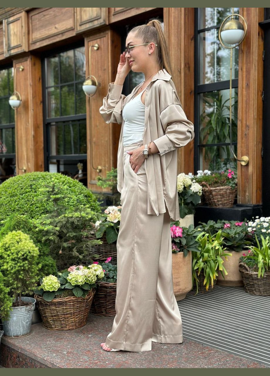 Женский костюм из шелка Армани рубашка и штаны Капучино Maybel (335011342)