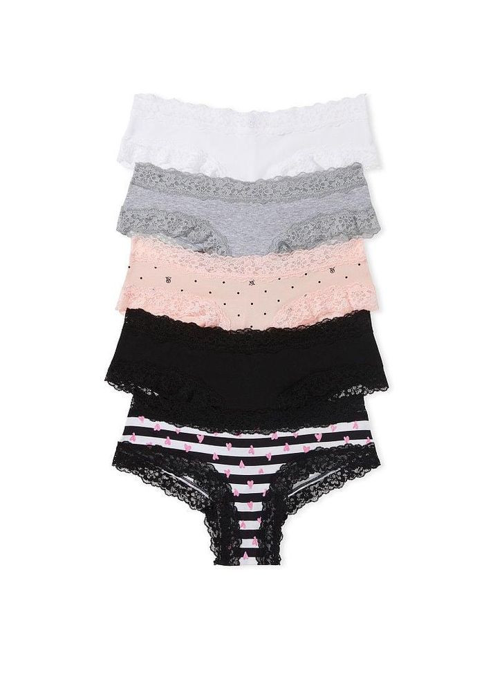 Набор трусиков 5Pack Lace Waist Cotton Cheeky Panties S комбинированный Victoria's Secret (292438848)
