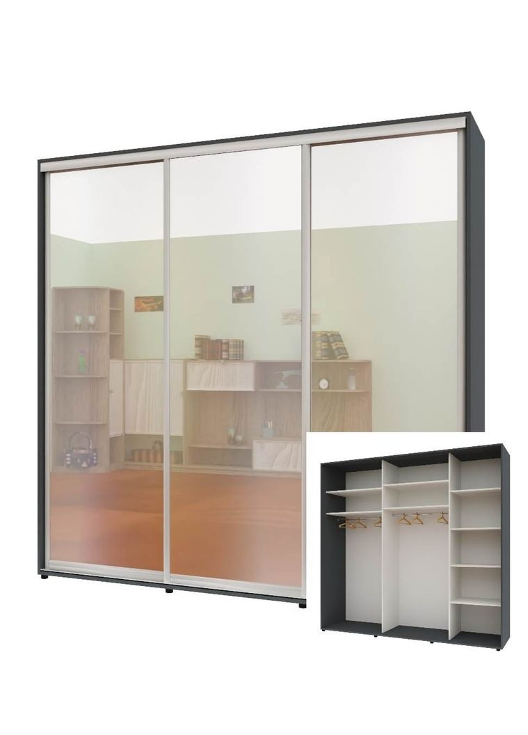 Шафа-купе тридверна 230*60*240 см Графіт 3 двері Дзеркало Стандарт Комфорт Меблі (360473386)
