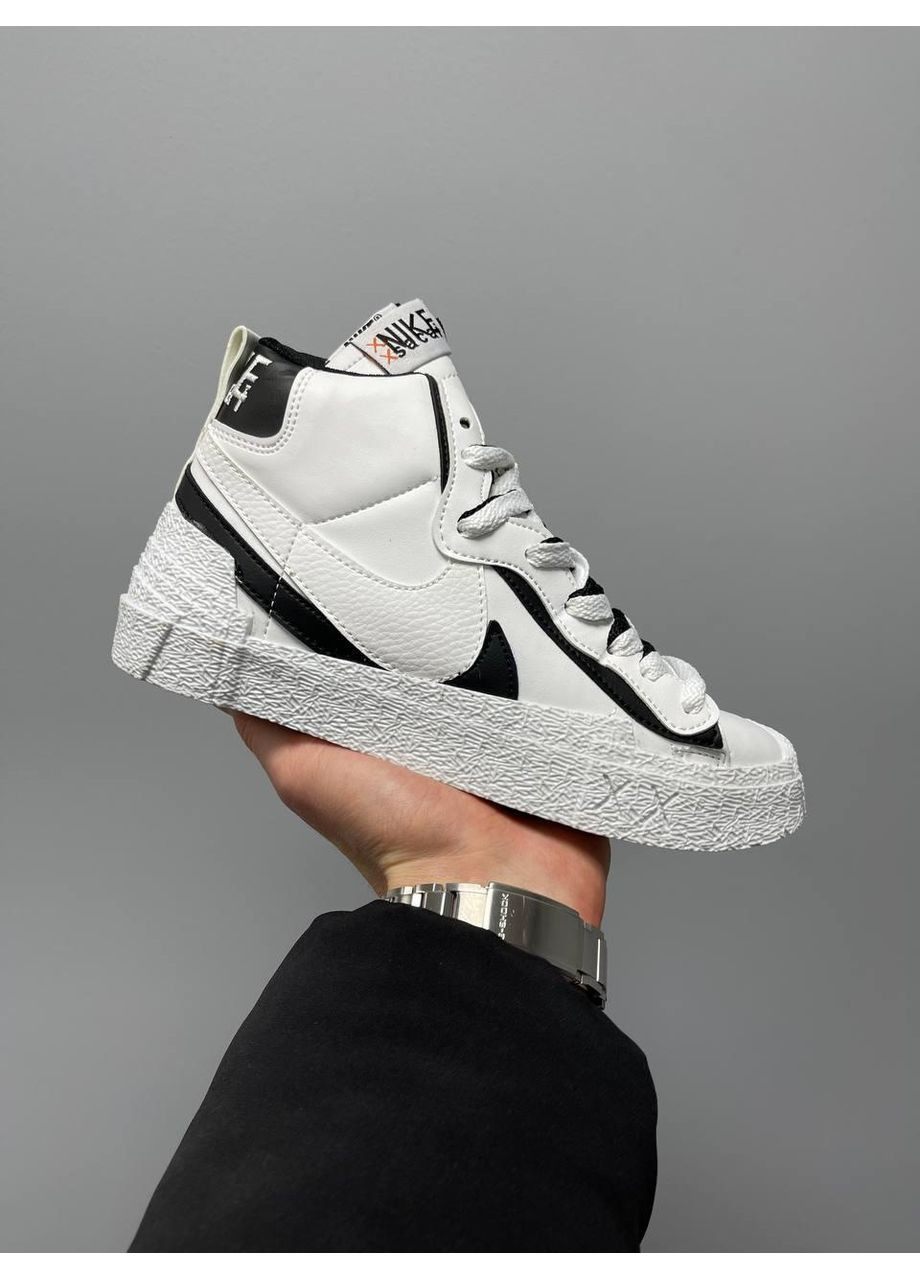 КРОССОВКИ ЖЕНСКИЕ NIKE BLAZER MID X SACAI WHITE BLACK НАЙК БЛЕЙЗЕР No Brand чёрные демисезоны (369388499)