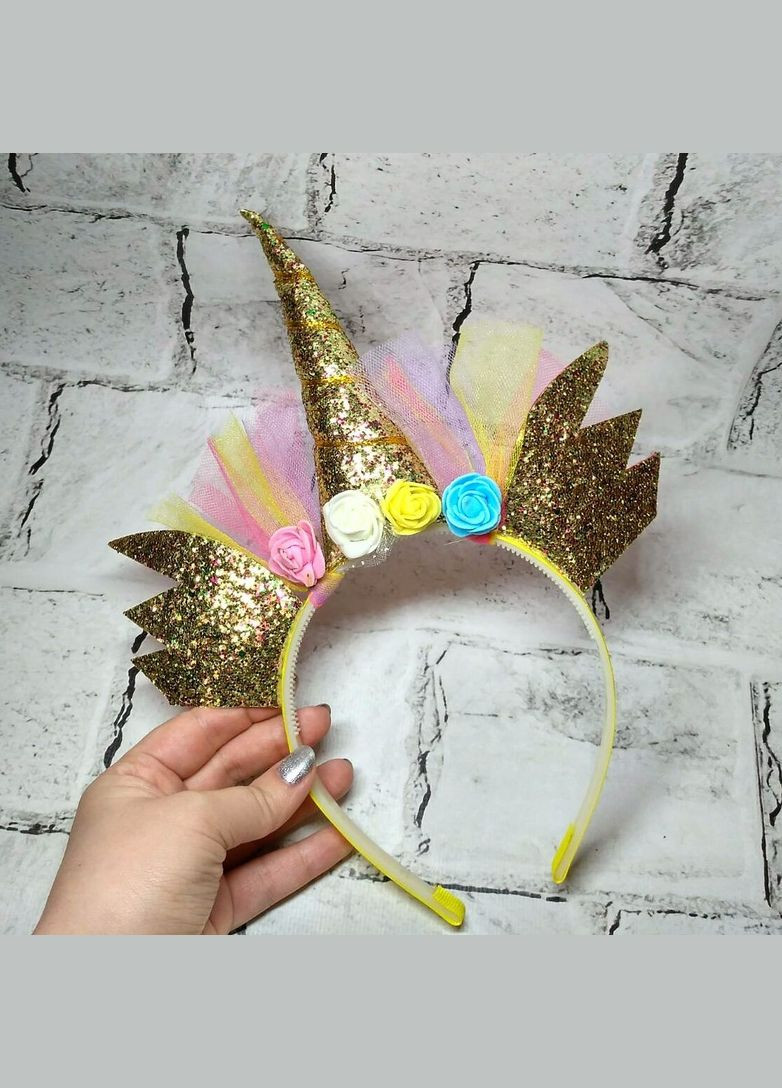 Обідок обруч карнавальний Єдиноріг блискучий Золотий No Brand (327367841)