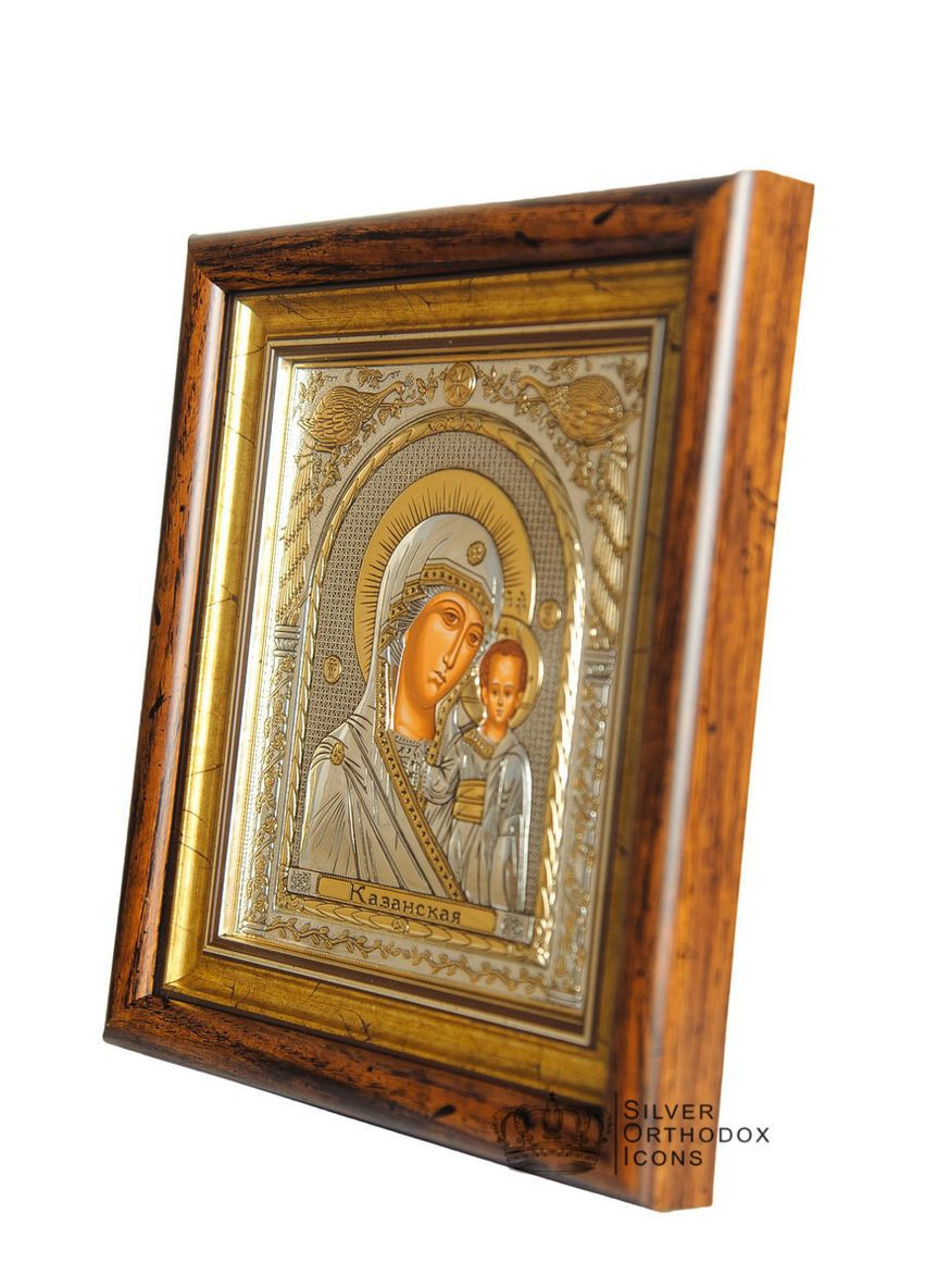 Ікона посріблена Казанська Божа Матір прямокутної форми під склом 30,5х28,5 см Silver Axion (266266076)