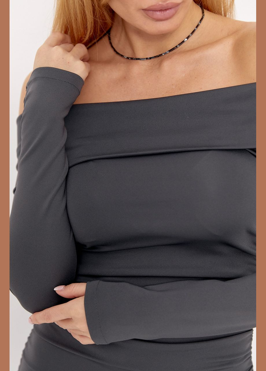 Темно-сіра вечірня силуетна сукня з драпіруванням і відкритими плечима - чорний Lurex