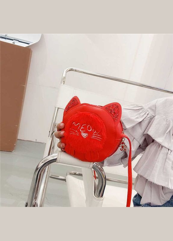 Детская сумочка для девочки подарок Котик пушистый с блестками Красная PRC (264913996)