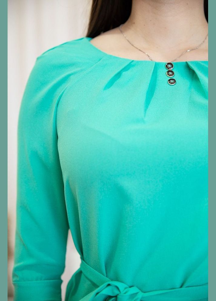 Зеленая демисезонная блузка с рукавами 3/4 и поясом,, Ager