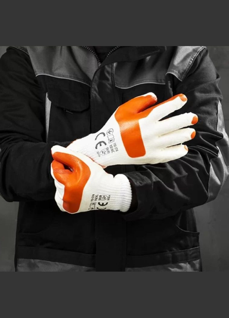 Захисні рукавиці Standard (XL/ ) білий з жовтогарячим поліестер з латексним покриттям для скла (24325) BLUETOOLS (318093053)