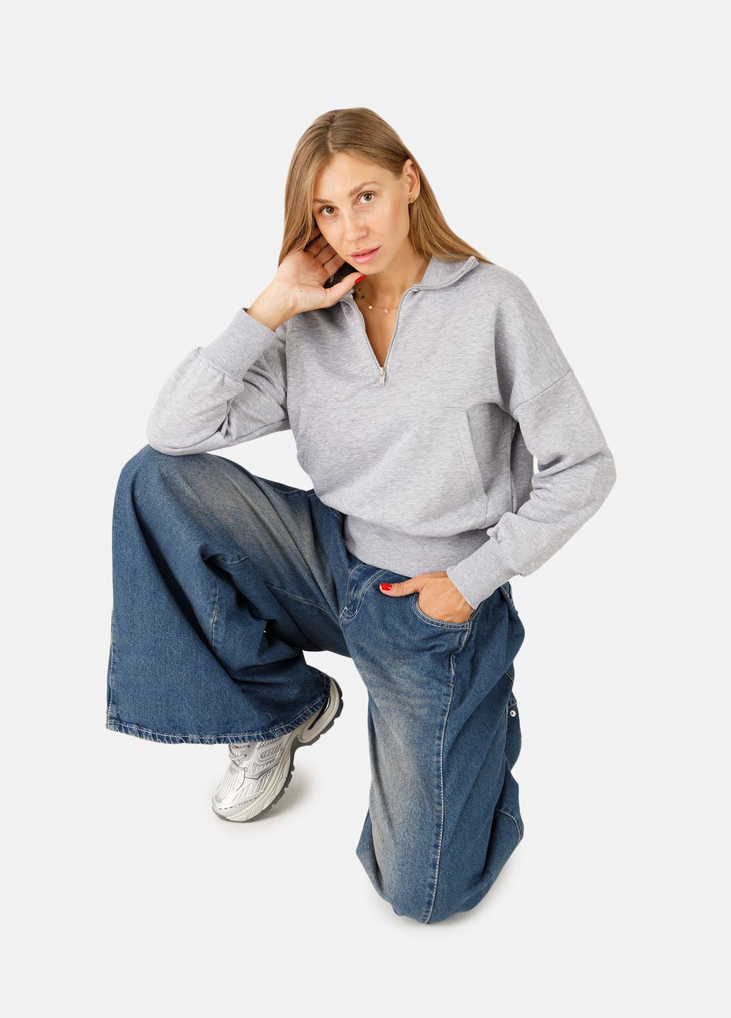 Серый женский свитшот цвет серый цб-00256503 DRA COLLECTION (301196346)