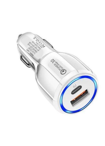 Автомобильное зарядное устройство для CWa USB - Type-C QC 3.0 (R051038) White (349844807)