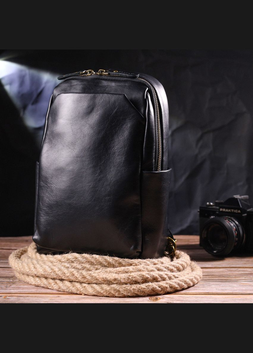 Сумка слинг мужская через плечо из натуральной кожи кожи черная размер 17х26,5х11 см 21286 Vintage (362418166)