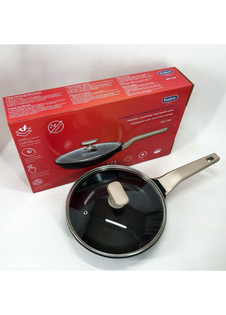 Сковорода MG-1166 з кришкою антипригарна 24 см, сковорода для смаження, якісна сковорода Magio (365813092)