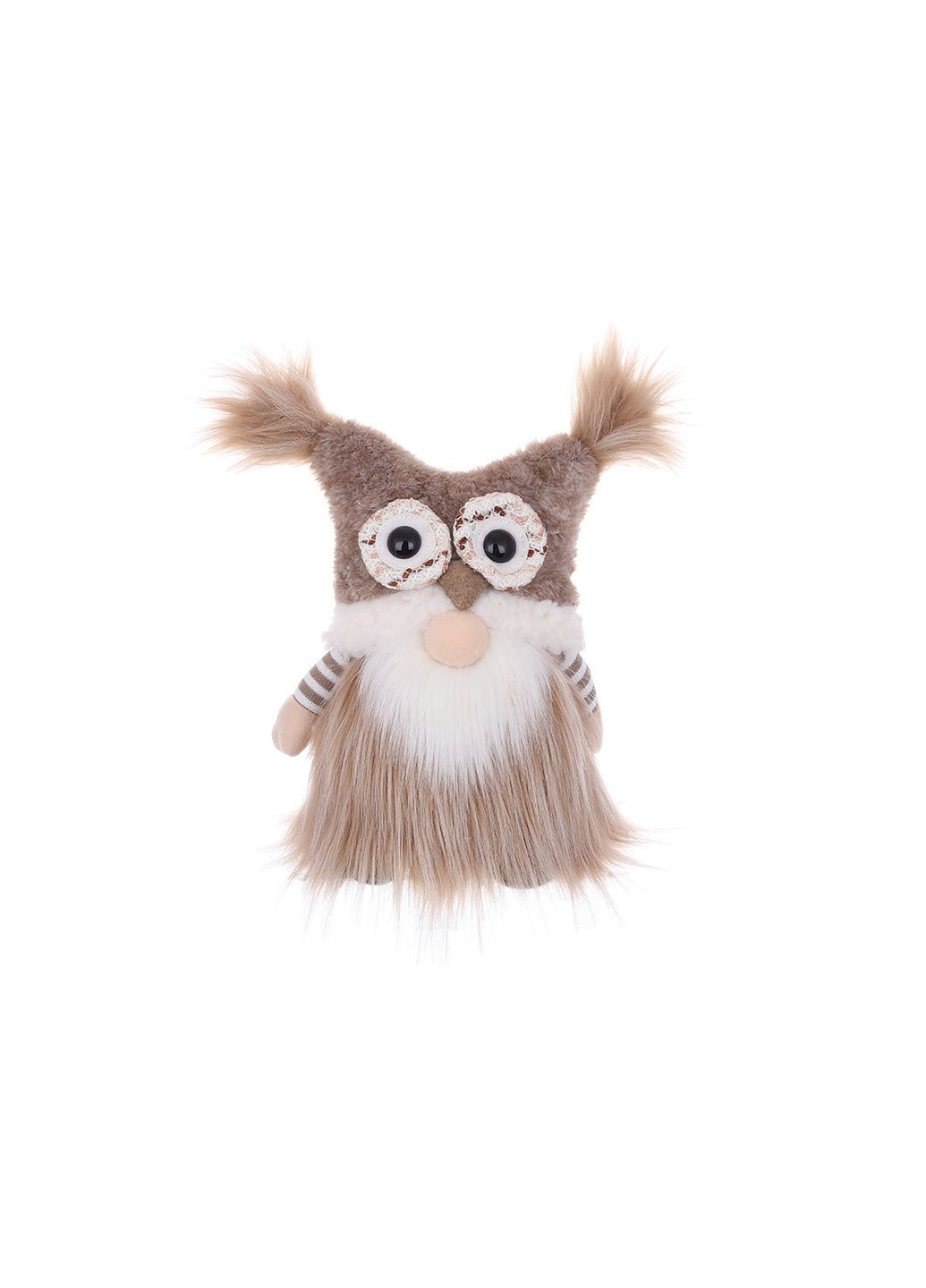 Мягкая новогодняя игрушка Гном 30 см в шапки совы Декоративная фигурка Бежевая BonaDi (362446468)