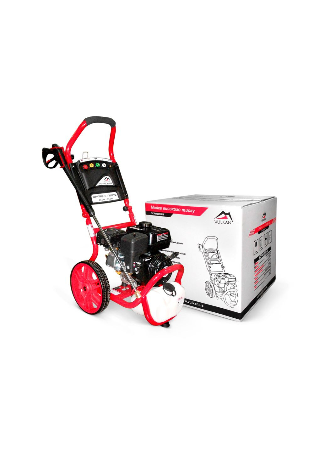 Мойка в/т SCPW3000-II, 200bar 498л/ч, бенз. двигатель, колеса Vulkan (342968001)