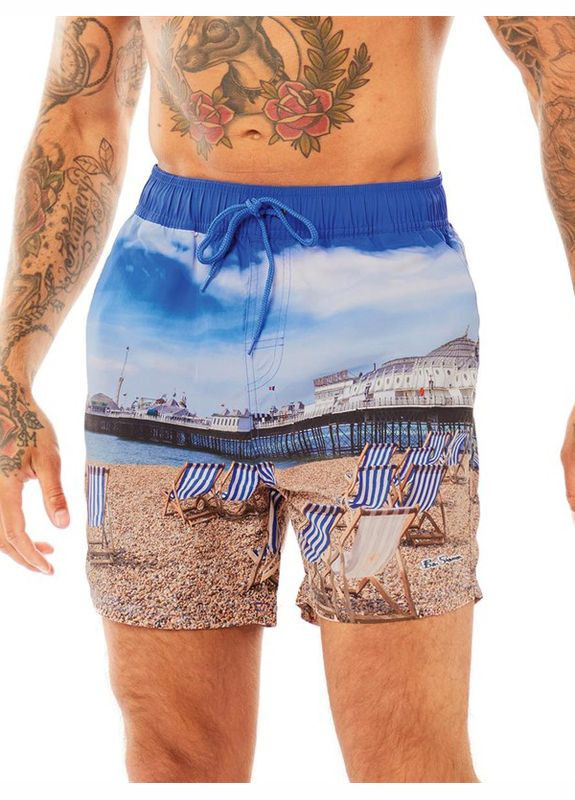 Мужские шорты плавки пляжные Ben Sherman Mens Kuta Swim Shorts Blue Print (299841452)