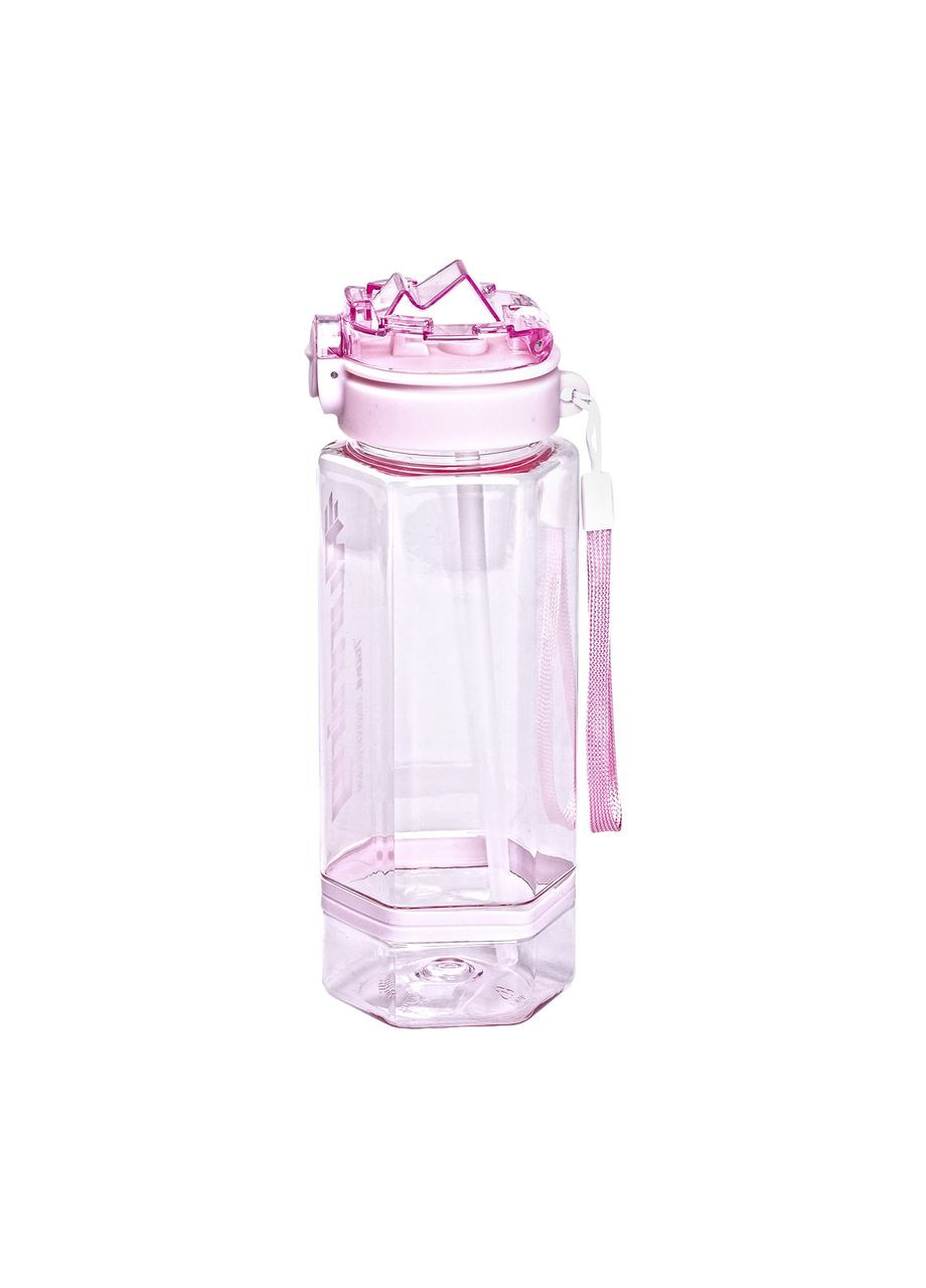 Бутылка для воды 760 мл с трубочкой и наклейками розовая HP-14-48P Yiwu (369653997)