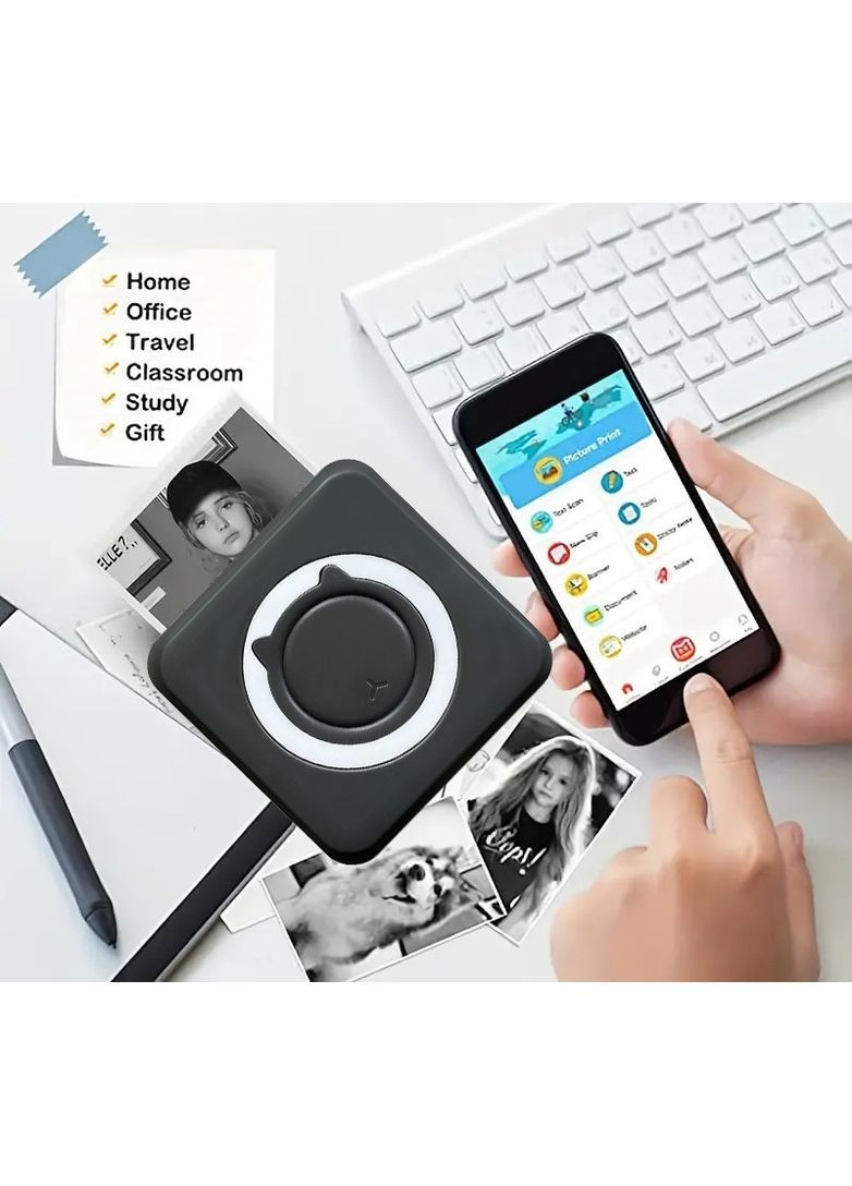 Портативний термопринтер Mini Printer C15 для друку зі смартфона без заправлення чорнила (Чорний) No Brand (368717408)