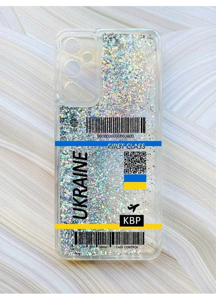 Чохол з плаваючими блискітками на Samsung Galaxy A35 (A356) Сріблястий:: Авіаквиток Україна (принт 262) CASE CONTROL (360677770)