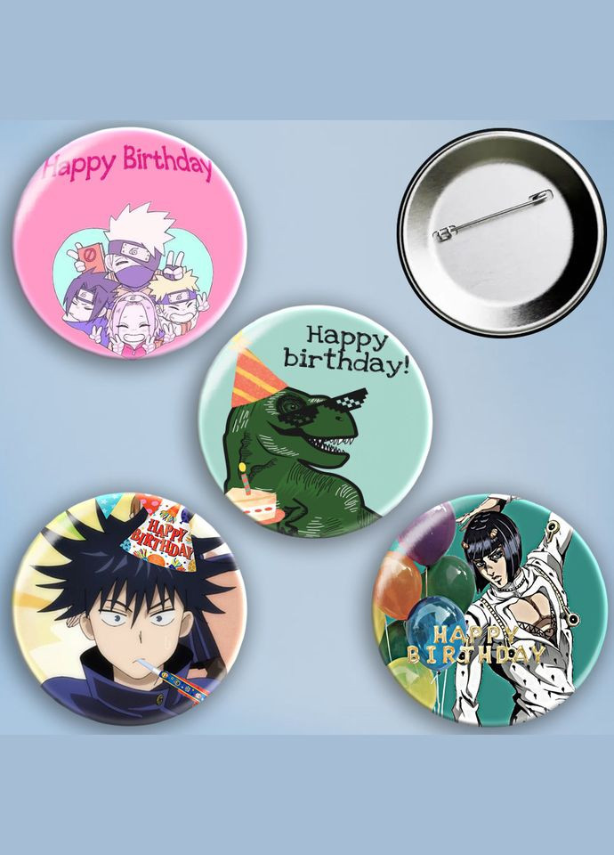 Значки на булавке набор 4 шт День рождения #2 металлические на шпильке 56 мм No Brand (303108280)