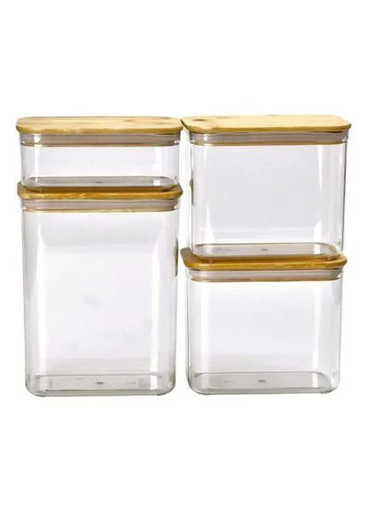 Банки для сыпучих продуктов набор из 4 шт пластиковые с бамбуковыми крышками 0.7 л /1.7 л /2.7 л /3.7 л HP-1301 Yiwu (367842981)