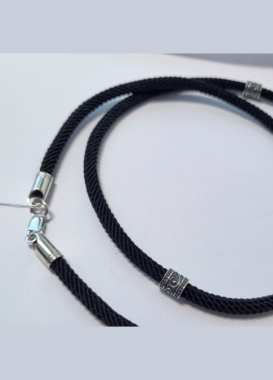 Чорний Шнурок на шию см плетений меланж 4 мм зі вставками срібло 925 проби Чорнене 44002 5.20г No Brand (331148505)