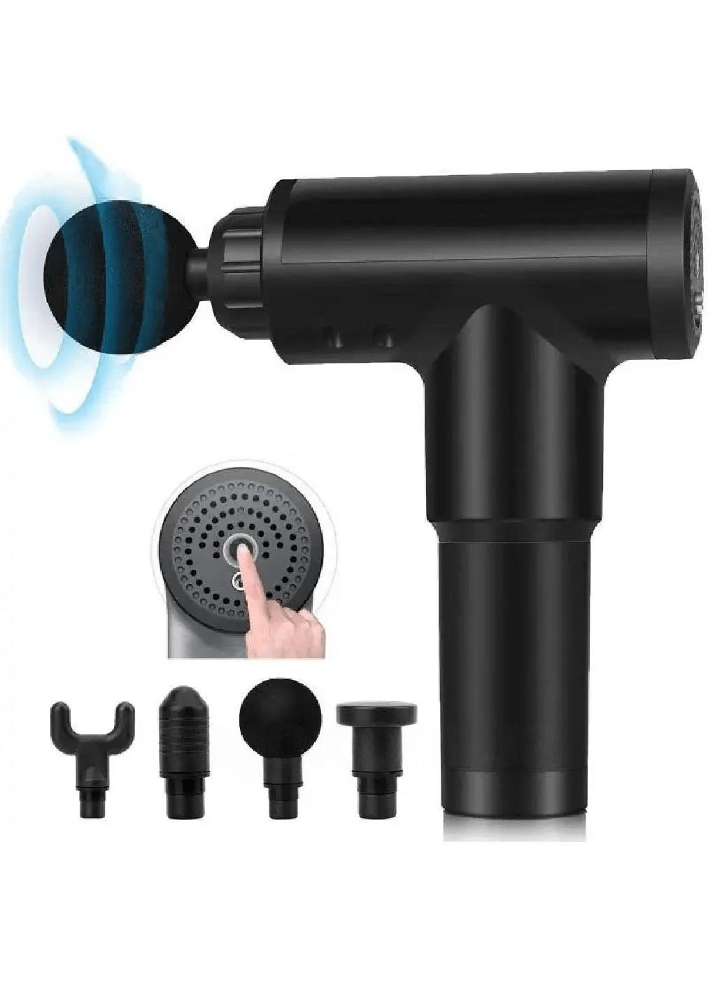 Комплект набір ручний масажер пістолет для тіла з насадками 4 штуки фітнес гумки для тренувань 5 штук (477797-Prob) Unbranded (300124900)