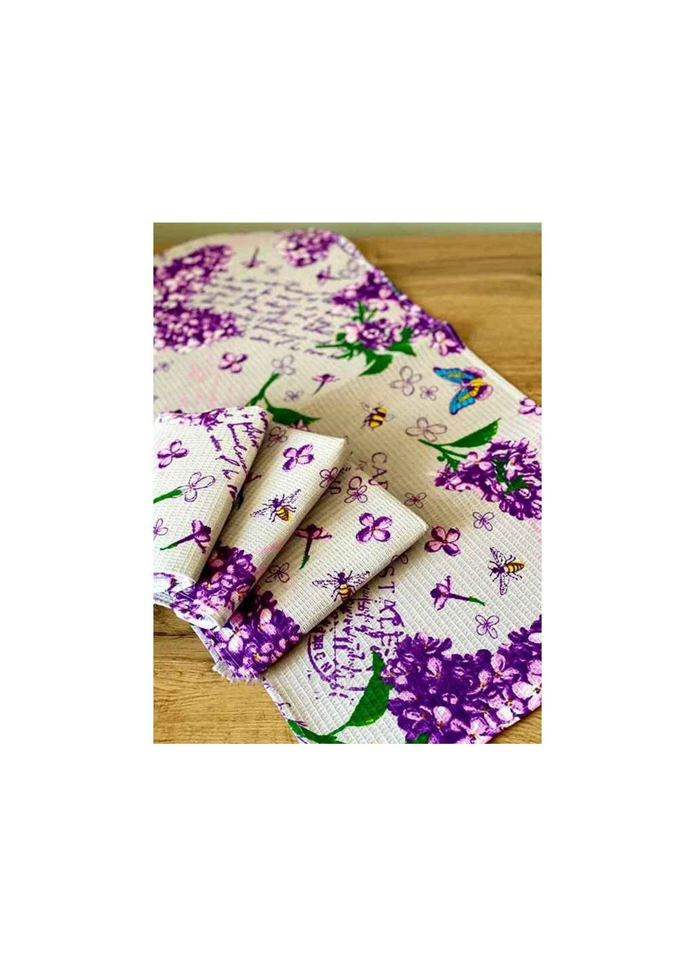 Рушник вафельний великий "Бузок" Хустки-опт комбінований