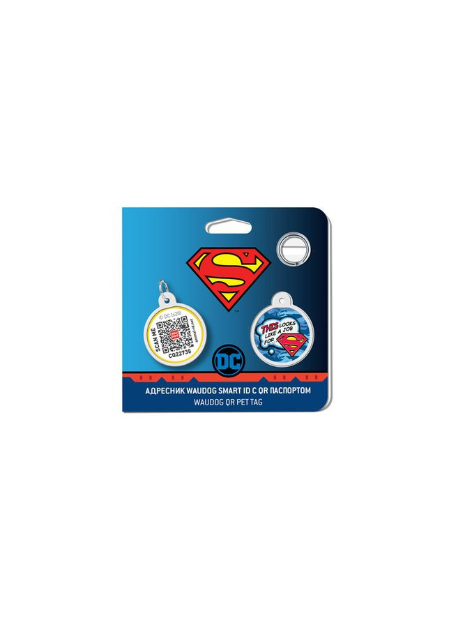Адресник для собак та котів металічний Smart ID з QR паспортом, малюнок "Робота для Супермена", круг, Д 25 мм WAUDOG (365061917)