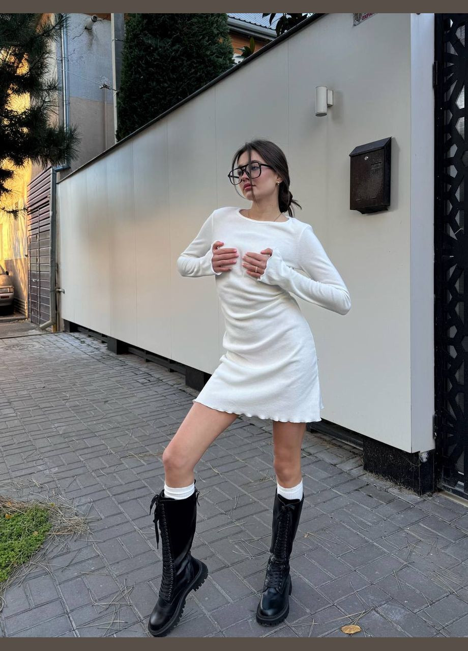 Білий сукня міні в рубчик бiлого кольору 30333 кльош Fashion однотонна