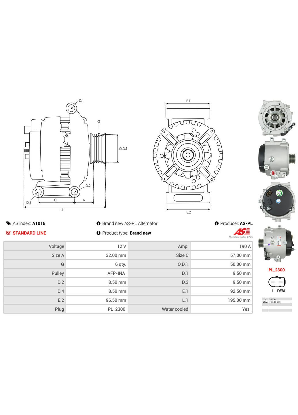Генератор ГЕНЕРАТОР 113772 PL A1015 As (354334829)