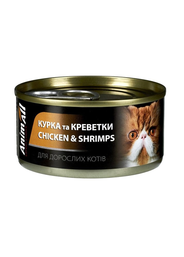 Вологий консервований корм для дорослих котів курка та креветки ЕнімАлл, банка 85 г AnimAll (306741051)