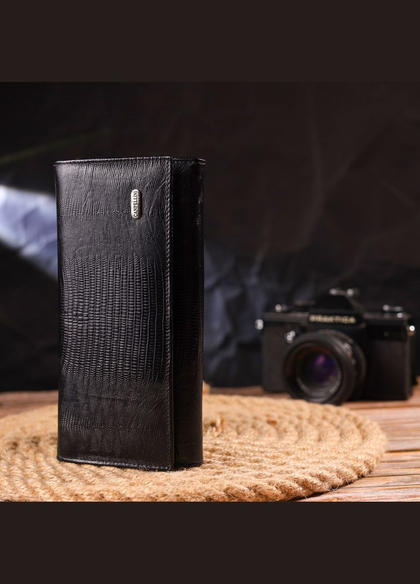 Жіночий гаманець із монетницею з натуральної фактурної шкіри 21527 Чорний Canpellini (306881356)