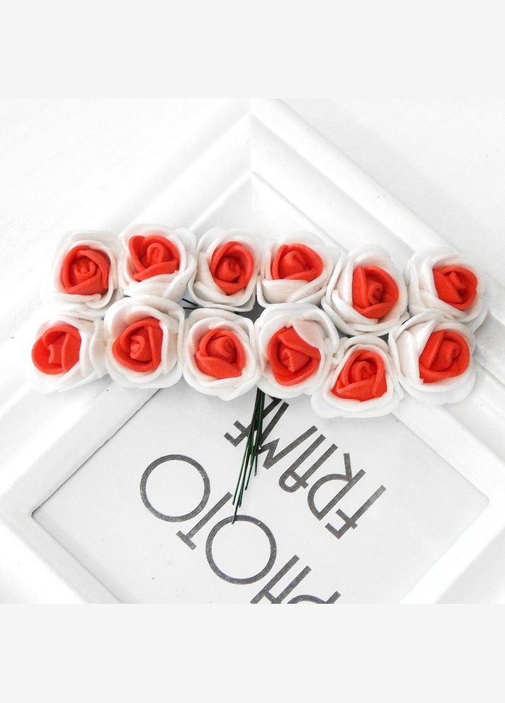 Букетик искусственных Роз из фоамирана, 1,5-2 см, бело-красный, 12 шт No Brand (340486871)